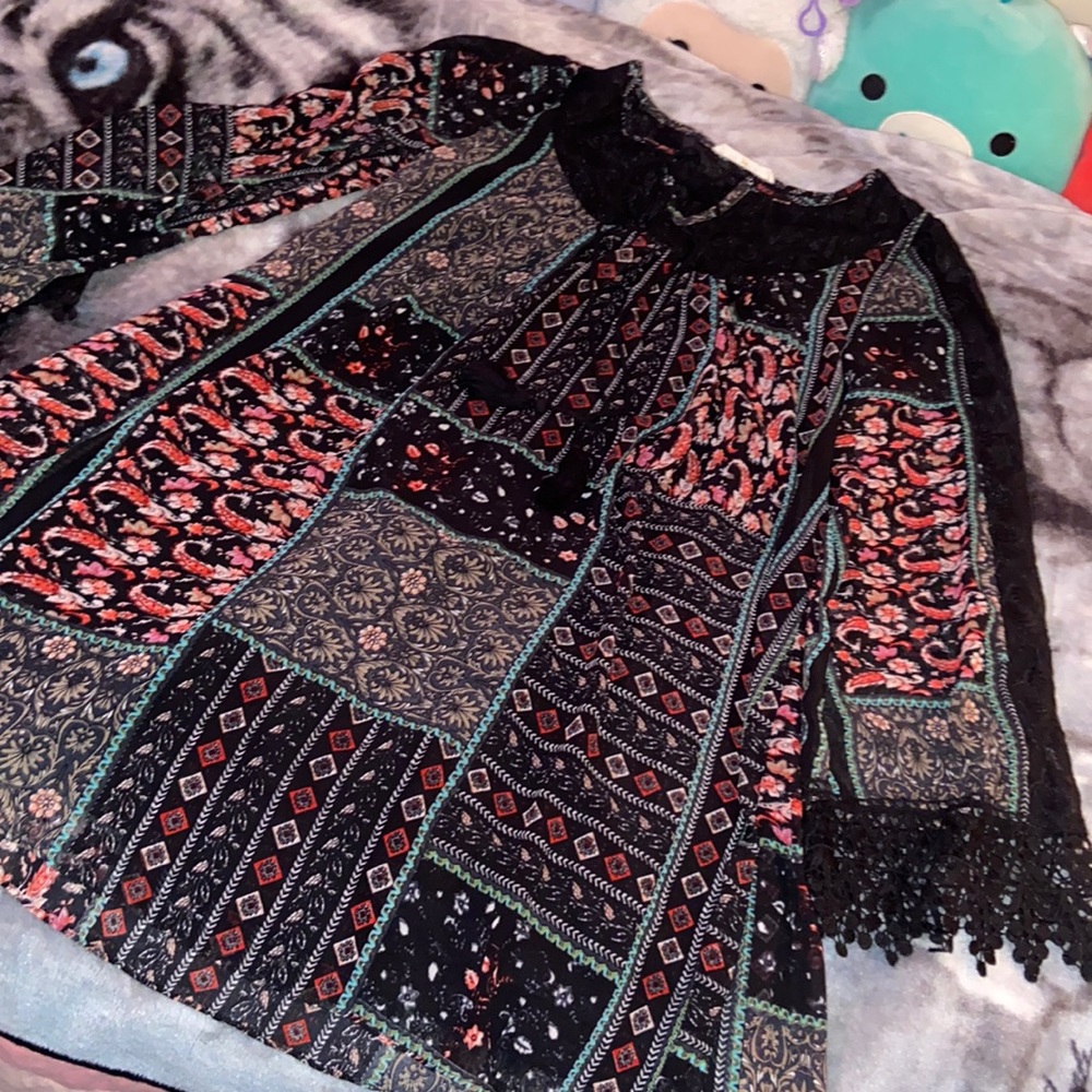 Dark multi-pattern dress. Size S. Brand: Bow+Arrow